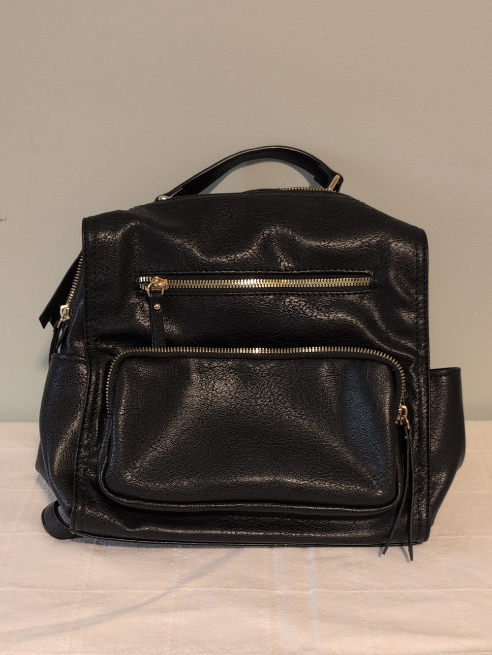 Black Leather Women's Backpack Tote - Minimal Carry-All